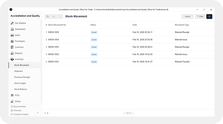 YOUSR inventory management stock movement screen